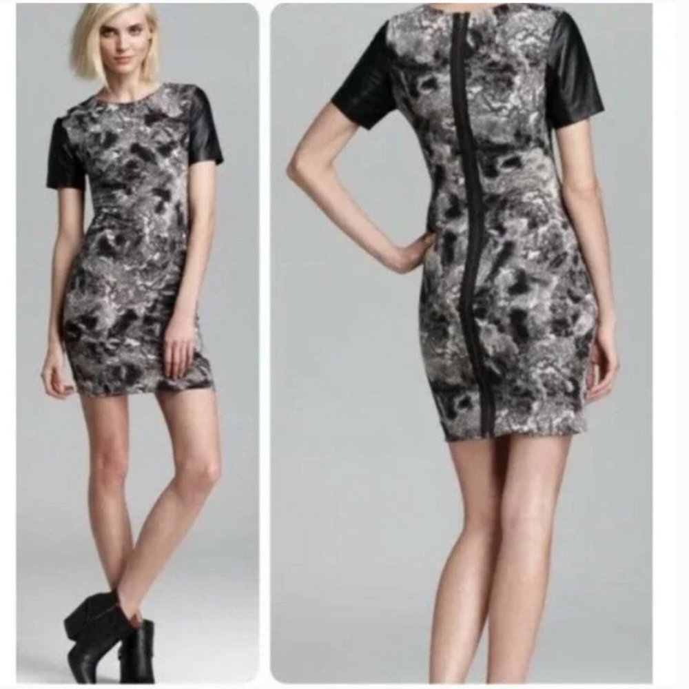 Cut25 by Yigal Azrouel Leather Trim Marbled Print Dress Size Small - Picture 1 of 15